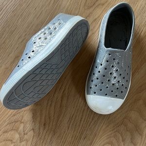 Girls silver glitter slide ons